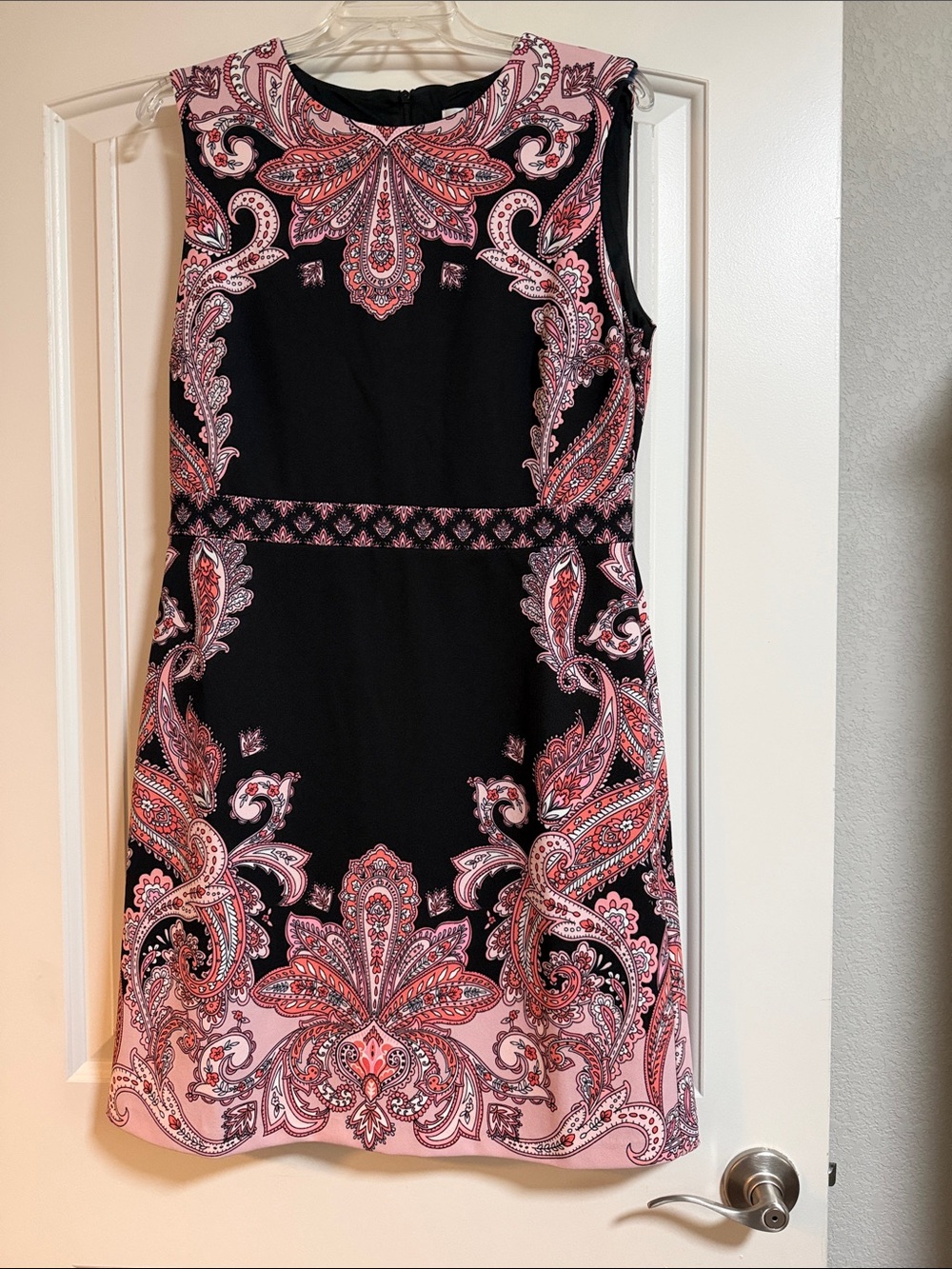 London Fog Black Midi Dress with Pink Paisley Border